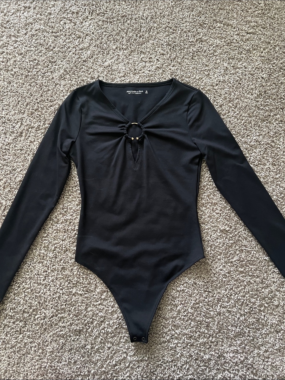Abercrombie & Fitch Women’s Black Long-Sleeve Ring-Front Bodysuit